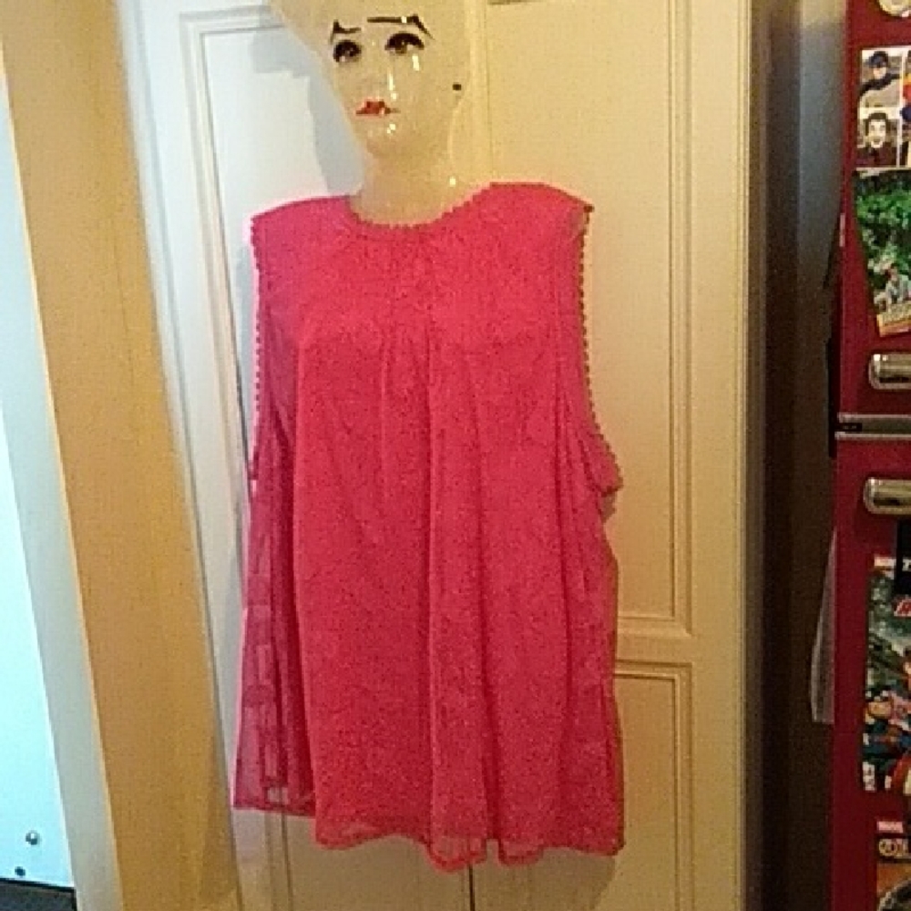 Torrid Hot Pink Embroidered Sleeveless Blouse Sz 3